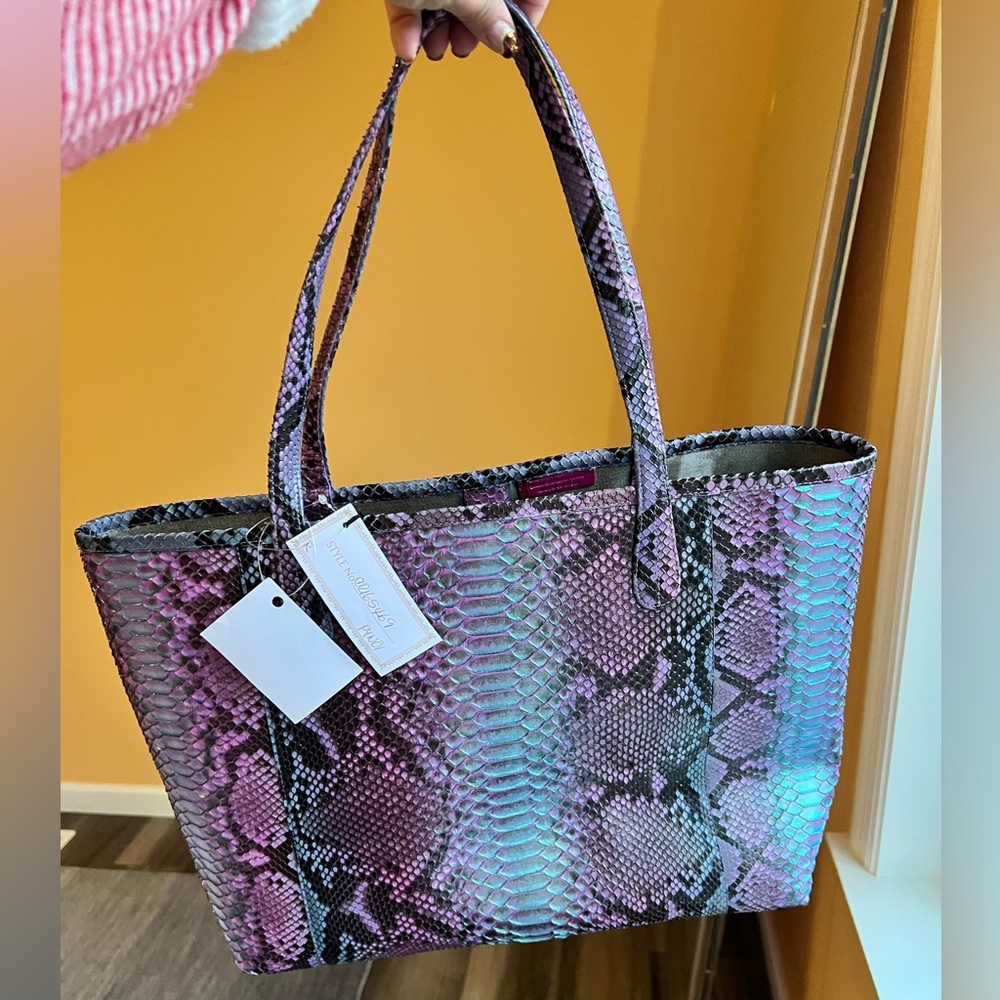 Crocodile skin, iridescent, purple/blue.